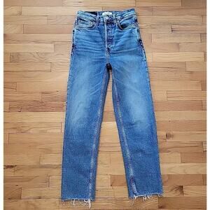 Re/Done Ultra High Rise Stove Pipe Jeans Broken In Dark Button Fly Raw Hem